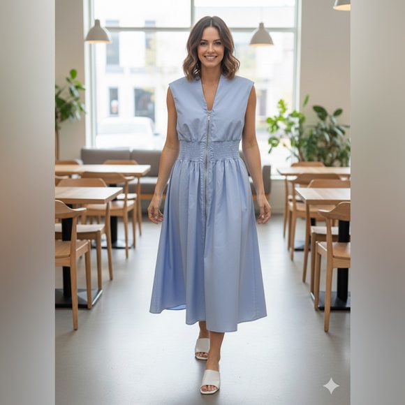 Love X Design Blue Smocked Waist Midi Dress - Chic Summer Event Guest - Size M - Picture 11 of 11